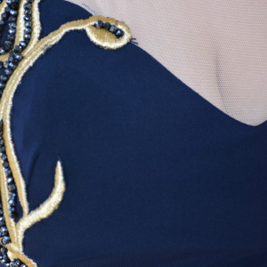 Rochie spectaculoasa lunga, bleumarin, plasa crem si trena discreta - Img 2