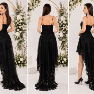 Rochie superba de ocazie, cu insertie de broderie neagra si trena - Img 3