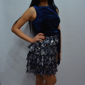 Rochie tinereasca cu volanase late in straturi multiple, bleumarin - Img 6