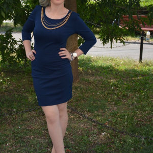 Rochie tinereasca, de culoare bleumarin, decolteu rotund - Img 3