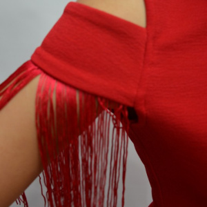 Rochie tinereasca de ocazie, rosie, design de franjuri la maneca - Img 8