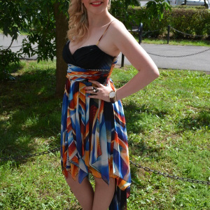 Rochie tinereasca,din voal multicolor cu strasuri - Img 2