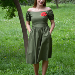 Rochie tinereasca, greenery, cu decolteu drept si maneca scurta - Img 6