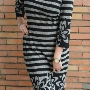 Rochie tinereasca masura mare, design de dungi gri cu negru - Img 5