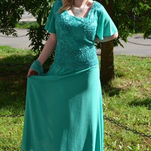 Rochie turcoaz cu aspect de costum, model lung, masura mare - Img 2