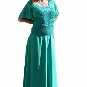 Rochie turcoaz cu aspect de costum, model lung, masura mare - Img 1