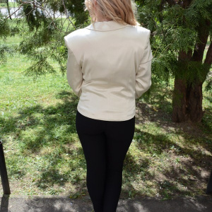 Sacou cazual, deosebit, insertii din piele ecologica, ivory - Img 5