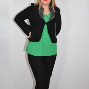 Sacou cazual, model aparte, material tip jerse, de culoare neagra - Img 4