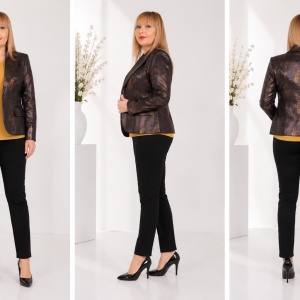 Sacou rafinat, material lucios, satinat, model deosebit, pe maro - Img 3