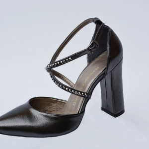 Sandale elegante negru sidef cu barete si strassuri - Img 3