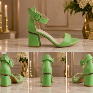 Sandale elegante, nuanta de verde ,cu toc mediu,gros,cu barete - Img 2