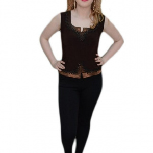 Top elegant fara maneca, de culoare maro, detalii satinate - Img 1