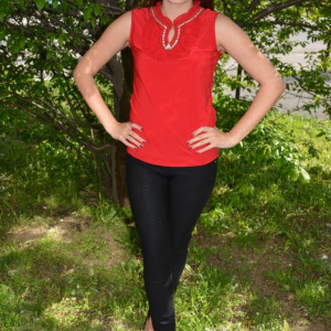 Top fashion de primavara-vara din material elastic, nuanta rosie - Img 2