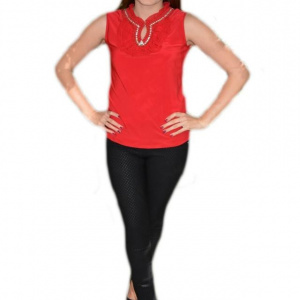 Top fashion de primavara-vara din material elastic, nuanta rosie - Img 1