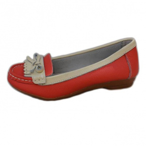 Balerin din piele naturala, de culoare corai, tip mocasin