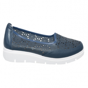 Balerini damă bleumarin din piele naturală cu talpă groasă confortabilă