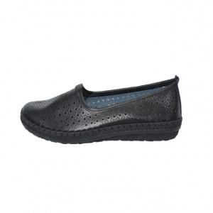 Balerini dama, casual, usor perforati, din piele naturala, in nuanta negru