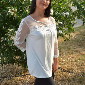 Bluza alba de ocazie, cu maneca aproape lunga, transparenta - Img 5