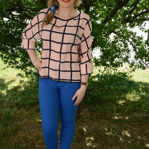 Bluza asimetrica, nuanta de plamaniu, design interesant, crapatura - Img 2