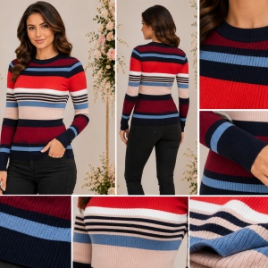 Bluza casual Vera ,model cu dungi multicolore,marsala - Img 3