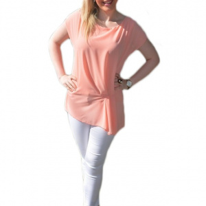 Bluza comoda cu design simplist, de culoare piersica, maneca scurta - Img 1