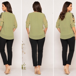 Bluza de ocazie din material tip voal ,verde cu imprimeu floral - Img 2