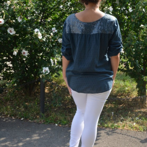 Bluza de vara tip camasa Jeniffer ,model cu broderie si paiete ,nuanta de bleumarin - Img 5