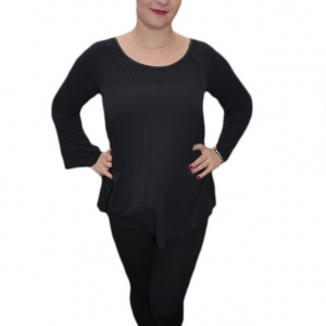 Bluza deosebita cu design plisat pe lungime, culoare neagra