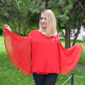 Bluza eleganta Divine,decupaj la nivelul umeriilor,nuanata de rosu - Img 4