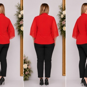 Bluza eleganta Genna din voal cu insertii fine de margele si broderie,rosu - Img 2