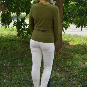Bluza eleganta kaki, cu maneca lunga si insertii satinate - Img 5