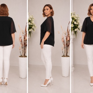 Bluză elegantă neagră cu guler feminin și mâneci vaporoase - Img 2