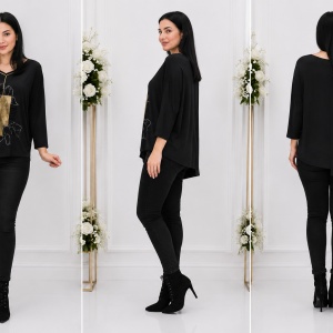 Bluza eleganta Uma cu insertii de strasuri ,nuanta de negru - Img 2