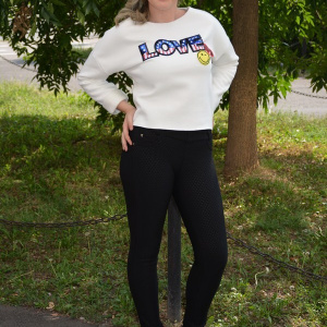 Bluza fashion, de culoare alba, din bumbac, cu paiete multicolore - Img 4