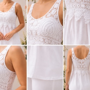 Bluza Jane, tip maiou casual, cu broderie dantelata, nuanta de alb - Img 3