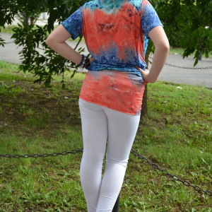 Bluza lunga tip tunica, culoare bleumarin-corai, model tineresc - Img 4