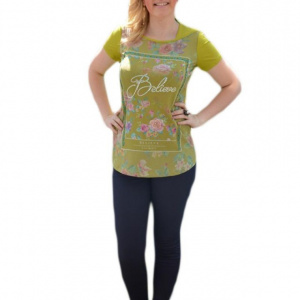 Bluza moderna de vara cu imprimeu multicolor pe fond verde - Img 1