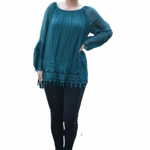 Bluza moderna Kara cu insertii de broderie si dantela,nuanta de verde - Img 7