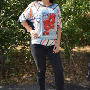 Bluza rafinata cu imprimeu 3D, maneca scurta si croi modern - Img 5
