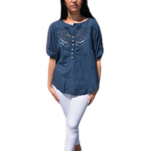 Bluza rafinata , nuanta de bleumarin cu breoderie florala - Img 1