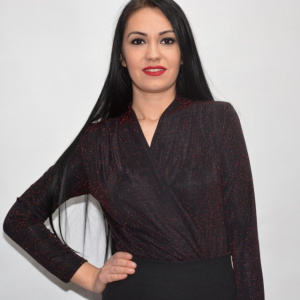 Bluza tip body cu reflexii de culoare rosu-cinabre ,nuanta neagra - Img 5