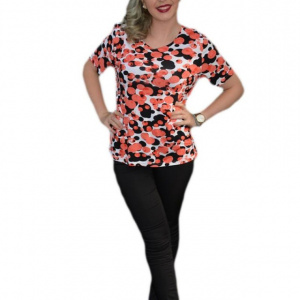 Bluza tip tricou cu maneci scurte si imprimeu de pete colorate - Img 1
