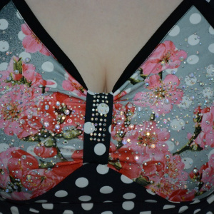 Bluza tip tunica cu maneca scurta, imprimeu de buline si flori - Img 4