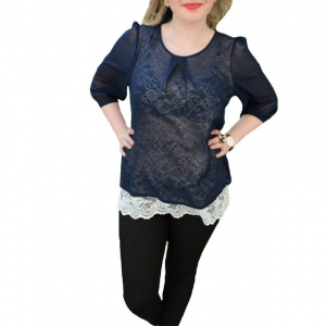 Bluze de ocazie, culoare bleumarin-alb - Img 1