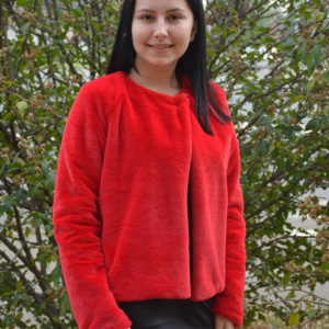 Bolero Elisa din blana sintetica, model pana in talie cu maneca lunga,nuanta rosu - Img 5
