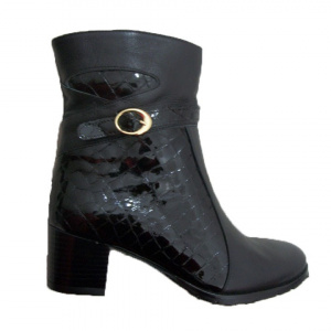 Botina clasica, neagra, cu pandativ auriu, toc mic patrat - Img 2
