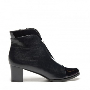 Botina comoda cu toc gros, neagra, cu insertie tip brosa - Img 3