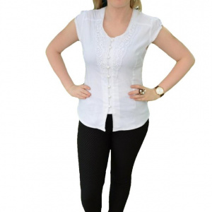 Camasa alba cu broderie, material din bumbac usor elastic - Img 1