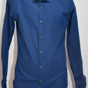 Camasa bleumarin cu imprimeu de buline verzi, model slim - Img 6