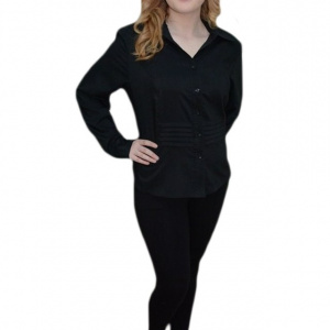 Camasa casual culoare neagra, cu pliuri in talie si maneca lunga